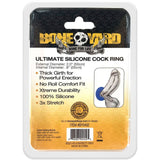 Boneyard Ultimate Silicone Cock Ring Blue packaging with features and dimensions for optimal performance.