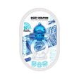 Wet Dreams Dizzy Dolphin Jelly Cock and Ball Sling Blue packaging with vibrating bullet and 10 frequencies.