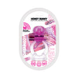 Wet Dreams Honey Bunny Jelly Cock and Ball Sling Magenta in packaging, featuring a bullet and vibrant colors.