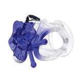 Wet Dreams Flutter Butter Jelly Cock and Ball Sling Purple with buzzing stimulation and butterfly design.
