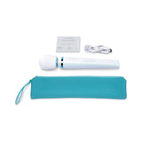 Le Wand Dive Submersible Vibrating Massager Seashell with accessories, including pouch and charger.