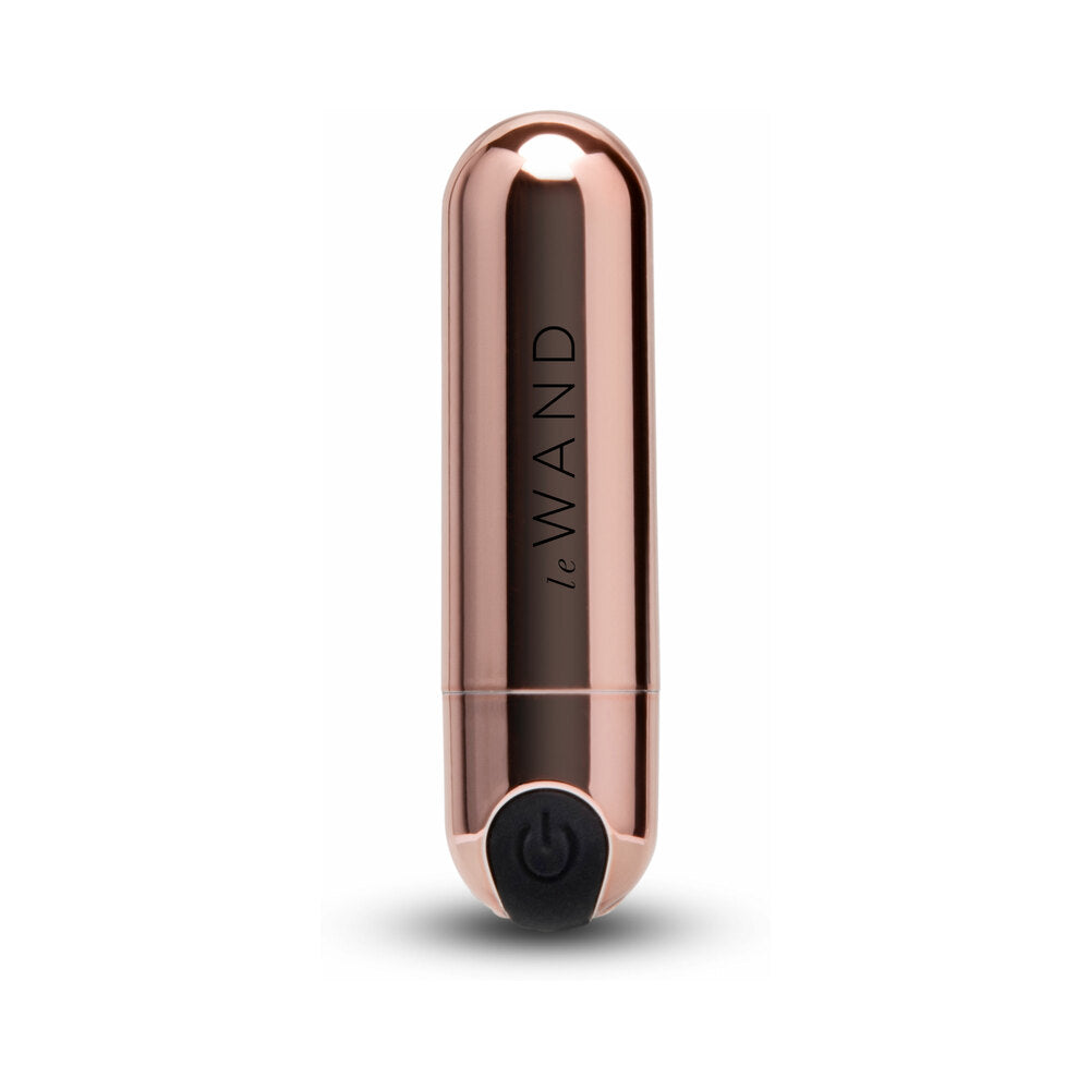 Le Wand Essentials Mini Rose Gold Bullet Vibrator in a sleek design with a smooth rose gold finish for targeted stimulation.