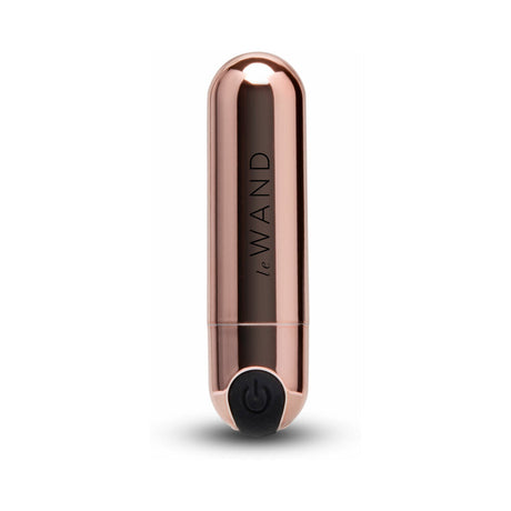 Le Wand Essentials Mini Rose Gold Bullet Vibrator in a sleek design with a smooth rose gold finish for targeted stimulation.
