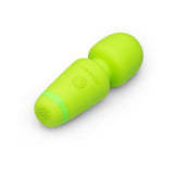 Le Wand Essentials Mini Wand Vibe Pocket-sized Vibrator in bright green color, compact design for easy portability.