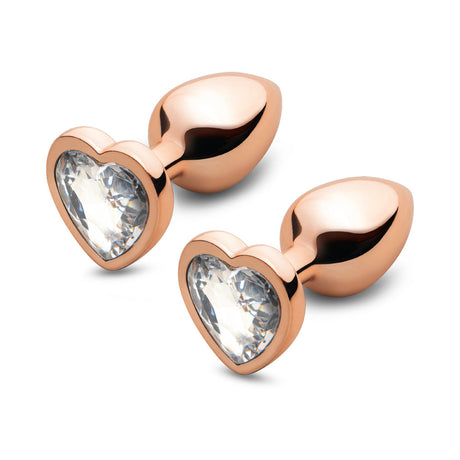 B-vibe Essentials 2-piece Jewel Hearts Anal Training Set featuring two heart-shaped jewel plugs.