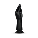 B-vibe Essentials Silicone Hand Fisting Dildo Black showcasing its hand-shaped design for deep exploration.