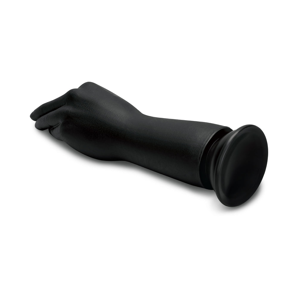 B-vibe Essentials Silicone Hand Fisting Dildo Black featuring a unique hand shape for exploring deep sensations.