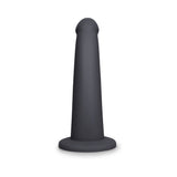 B-vibe Essentials 7 Inch Smooth Silicone Dildo Black on a white background, featuring a sleek, smooth design.