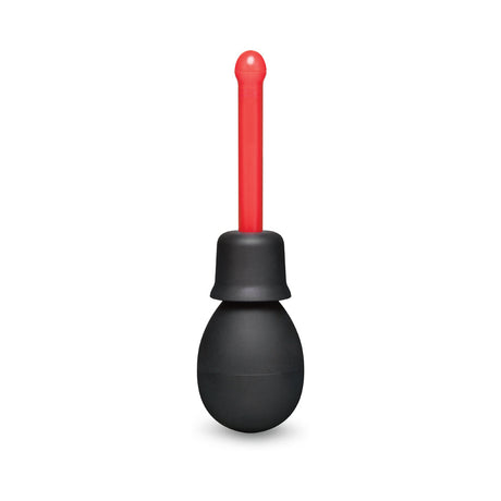 b-Vibe Essentials Mini Travel Enema Set 30 ml in black with a red nozzle for portable anal hygiene.
