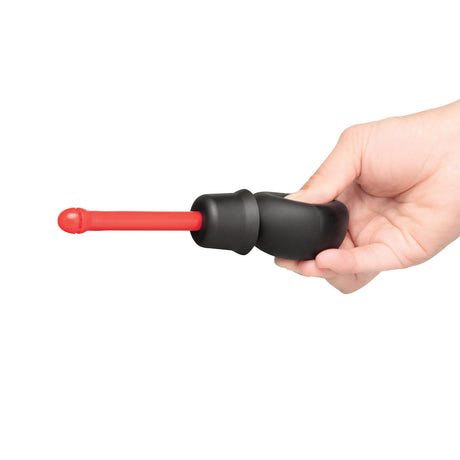 b-Vibe Essentials Mini Travel Enema Set 30 ml, compact anal hygiene tool with flexible red head.