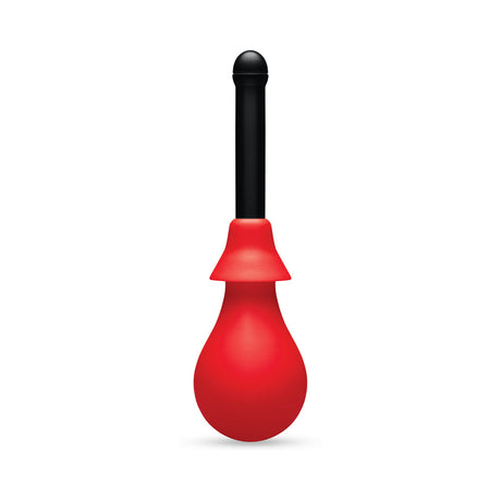 b-Vibe Essentials Hydrobulb Anal Douche 200 ml with a squeezable red bulb for easy cleaning and preparation.