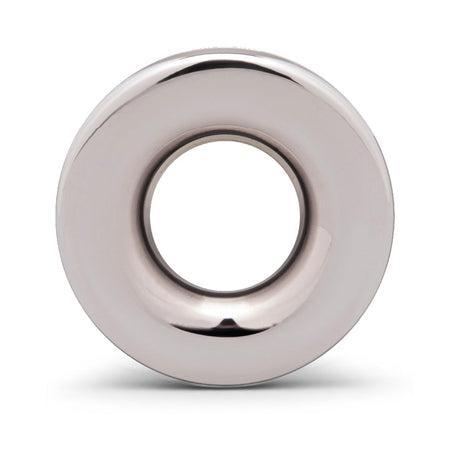 b-Vibe Essentials 2.75 Inch Aluminum Hollow Tunnel Butt Plug with a sleek metal finish and open tunnel design.