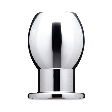 b-Vibe Essentials 3 Inch Aluminum Hollow Tunnel Butt Plug, sleek and polished design for anal play.