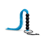 B-vibe Essentials Beaded Flogger with blue strands and black beads, designed for playful impact play and sensation.