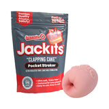 Screaming O Jackits Clapping Cake Pocket Stroker packaging with a textured stroker for solo pleasure.