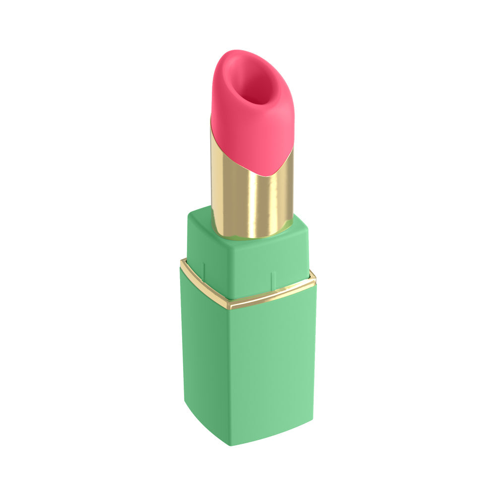 Womanizer Beauty Air Pulse Stimulator Green & Pink styled as a discreet lipstick for portable pleasure.