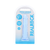 Realrock Realistic Dildo 5 Inch Blue in packaging, showcasing a lifelike design and soft color.