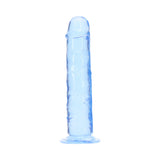 Realrock Realistic Dildo 5 Inch Blue displayed against a white background, showcasing its lifelike shape and blue color.