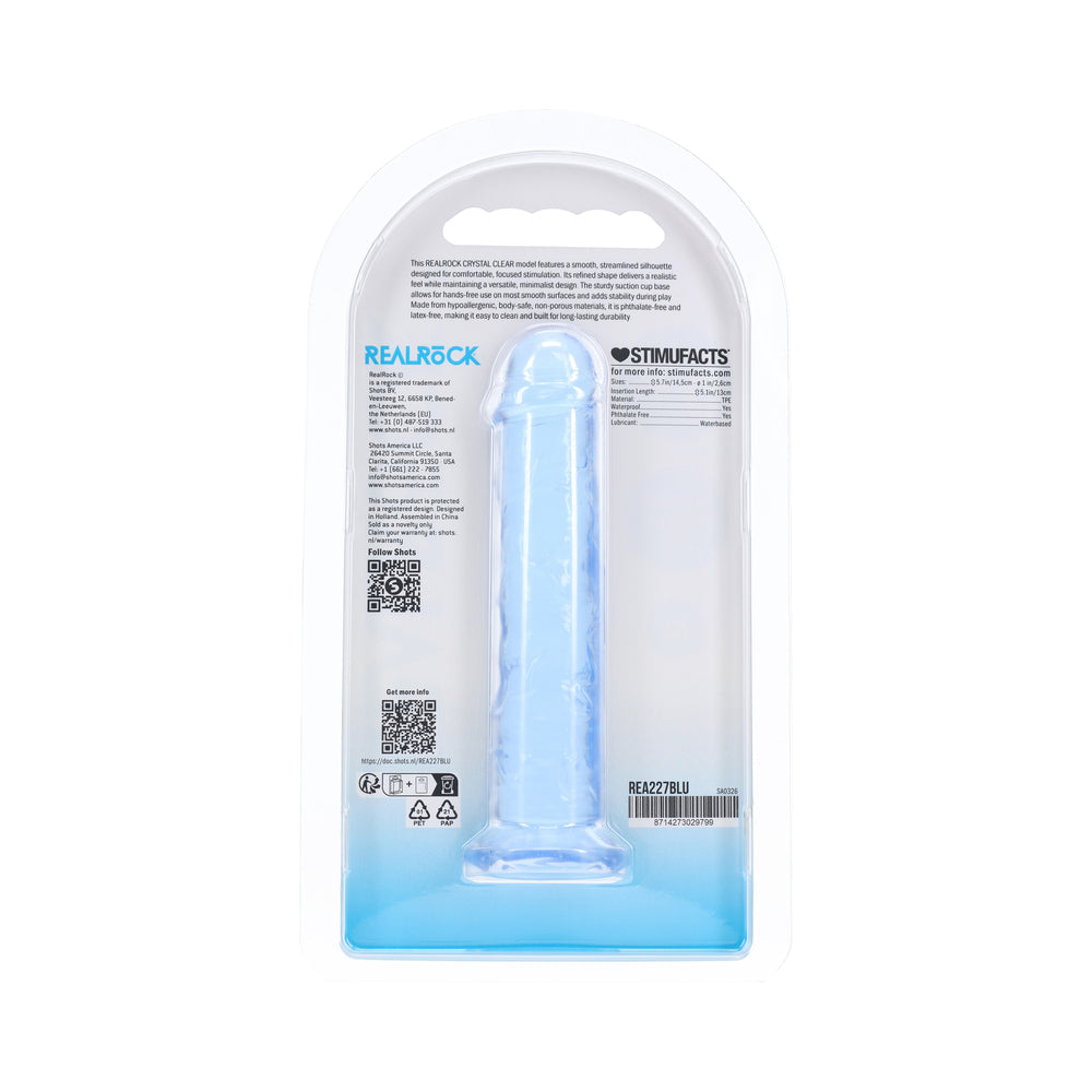 Realrock Realistic Dildo 5 Inch Blue packaging featuring lifelike design and vibrant color.