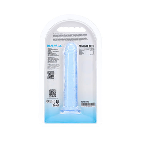 Realrock Realistic Dildo 5 Inch Blue packaging featuring lifelike design and vibrant color.