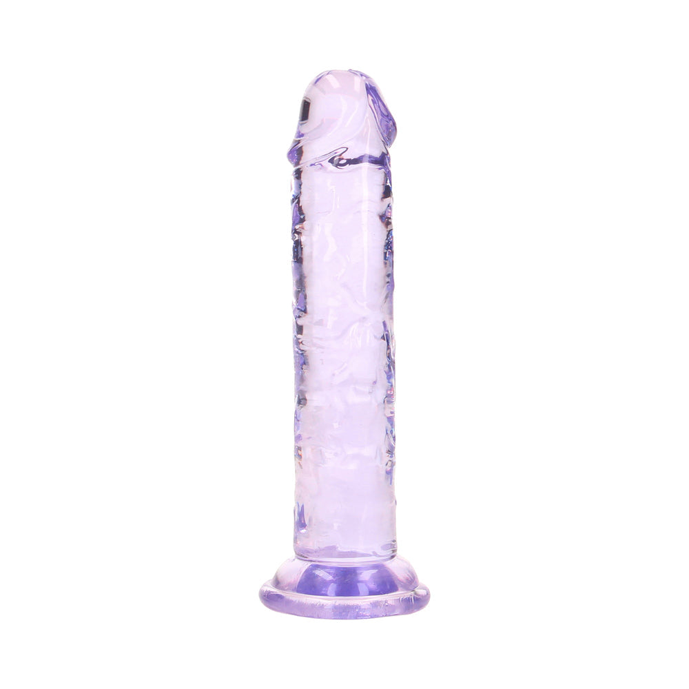 alt_tag: Realrock Realistic Dildo 5 Inch Purple - Lifelike design with defined head and smooth texture.
