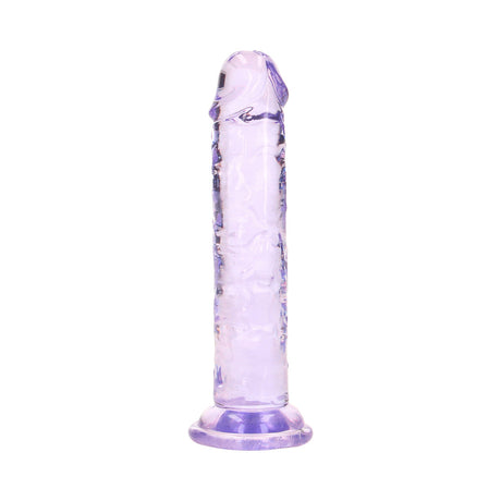 alt_tag: Realrock Realistic Dildo 5 Inch Purple - Lifelike design with defined head and smooth texture.