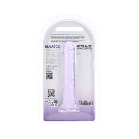 Realrock Realistic Dildo 5 Inch Purple in packaging, showcasing lifelike design and vibrant color.