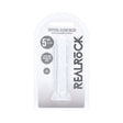 Realrock Realistic Dildo 5 Inch Transparent packaged with suction cup and details on material.