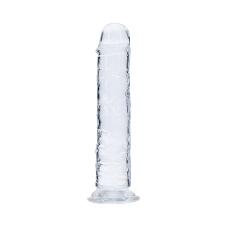 Realrock Realistic Dildo 5 Inch Transparent showing clear, lifelike design with defined head and ridged shaft.