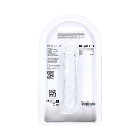 Realrock Realistic Dildo 5 Inch Transparent packaging showing see-through design and detailed product information.