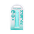 Realrock Realistic Dildo 5 Inch Turquoise in packaging, showcasing its lifelike detail and bold color.