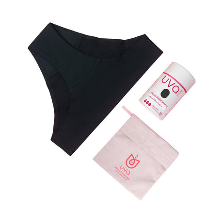 UVA Moderate Flow Period Panties XS with LeakBlock technology, black color, and packaging, providing reliable protection.