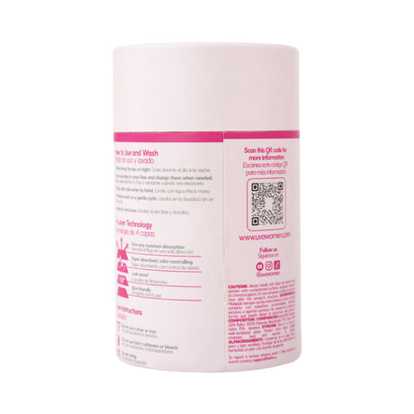 UVA Moderate Flow Period Panties XS packaging with usage instructions and QR code for more information.
