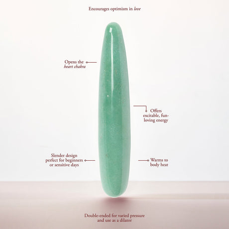 Chakrubs Indian Jade Slim Crystal Dildo promoting heart chakra energy and warmth for intimate moments.
