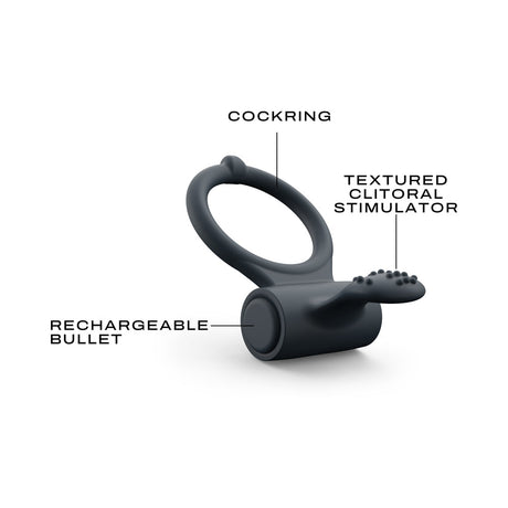 Dorcel Power Clit Plus Vibrating Cockring with textured clitoral stimulator and rechargeable bullet design.