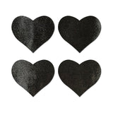 Pastease Petites Liquid Hearts Pasties Black 2-pack featuring four small heart-shaped nipple covers.