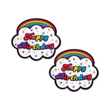 Pastease Happy Birthday Cloud Rainbow Pasties featuring colorful cloud shapes and cheerful birthday text.
