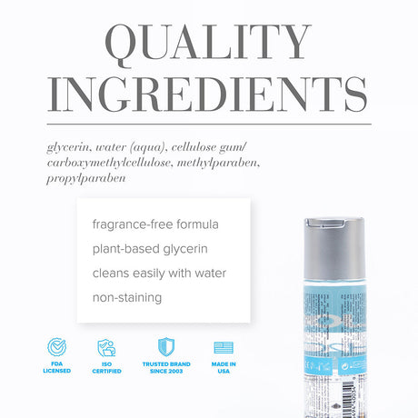 Quality ingredients for Jo H2O Original Water-based Lubricant 2 Oz including glycerin and cellulose.