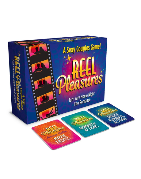 Little Genie Reel Pleasures Couples Card Game box with colorful cards for a fun movie night experience.