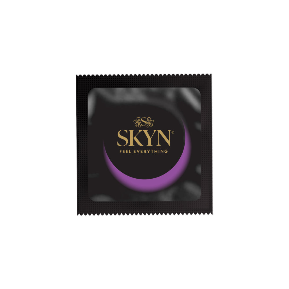 LifeStyles SKYN Selection Non-Latex Condoms 12 Pack individual condom wrapper with logo and slogan.