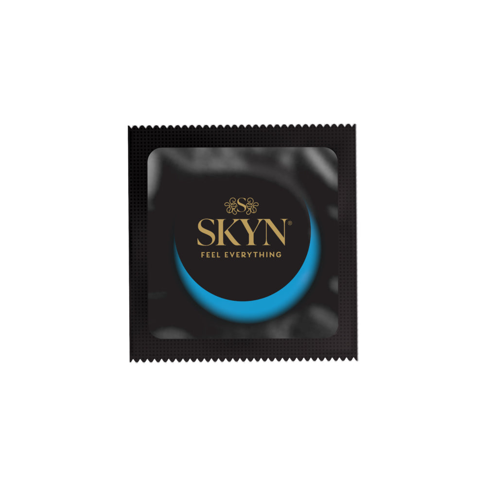 LifeStyles SKYN Selection Non-Latex Condoms 12 Pack black condom packaging with blue accent and text