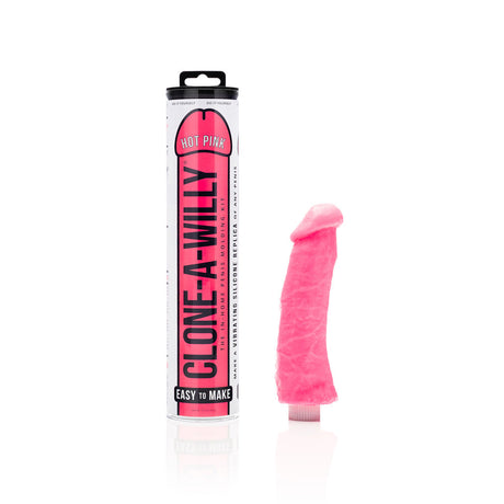 Clone-A-Willy DIY Vibrating Dildo Kit Hot Pink packaging with replica dildo for personalized pleasure.