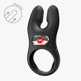 Fun Factory NOS Pro Vibrating Cock Ring Black featuring flexible extensions for targeted clitoral stimulation.