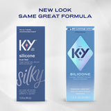 K-Y True Feel Premium Silicone Gel Lubricant 1.5 Oz packaging showcasing new design and features.