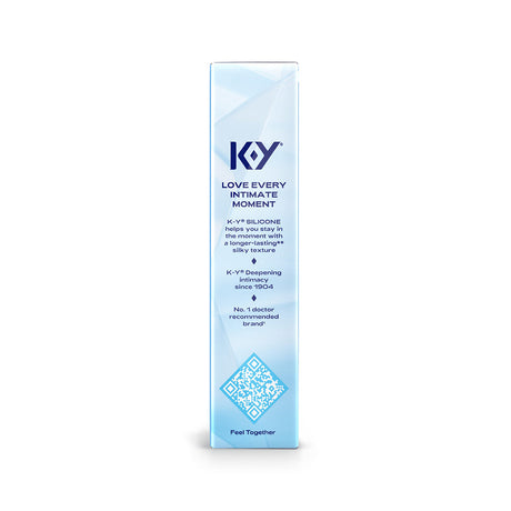 K-Y True Feel Premium Silicone Gel Lubricant 1.5 Oz packaging showcasing its silky texture and long-lasting formula.