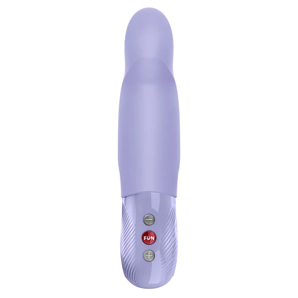 Fun Factory Stronic G Forte Thrusting Pulsator Purple showcasing ergonomic design and control buttons for pleasure.