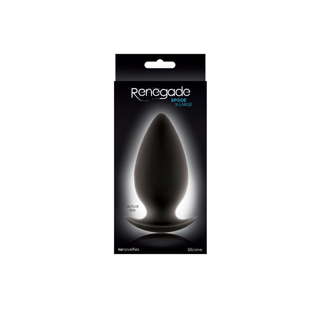 Renegade Spades Extra Large Silicone Anal Plug packaging showcasing its spade-shaped design and features.
