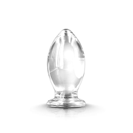 Renegade Glass Bishop Anal Plug Clear showcasing its oversized, sculpted design and crystal-clear transparency.