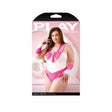 Cosplay With Me Bodysuit Costume Set 1X/2X White Pink displayed on packaging with model in pink and white costume.