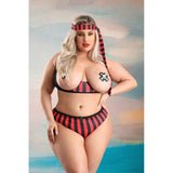 Fantasy Lingerie Treasured Pirate Costume Set 3X/4X Red featuring a plus-size model in a bold red and black pirate outfit.